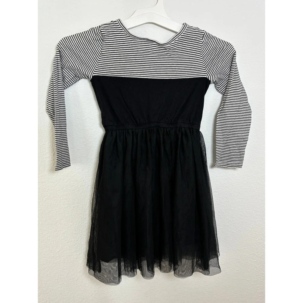 Carters Girls Size 7 Black Striped Cat Tulle Tutu Dress Long Sleeve Gold Whisk